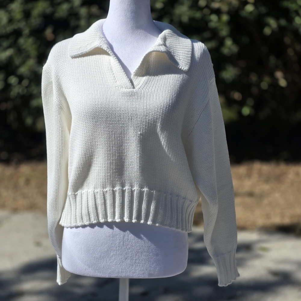 NWT 100% Organic Cropped Cotton Polo Sweater SzXS - Picture 2 of 10